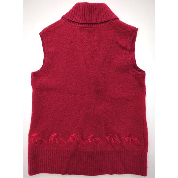 Woolrich 100% Wool Dark Red Embroidered Sweater Vest One Button Size M tiny flaw - Picture 7 of 8